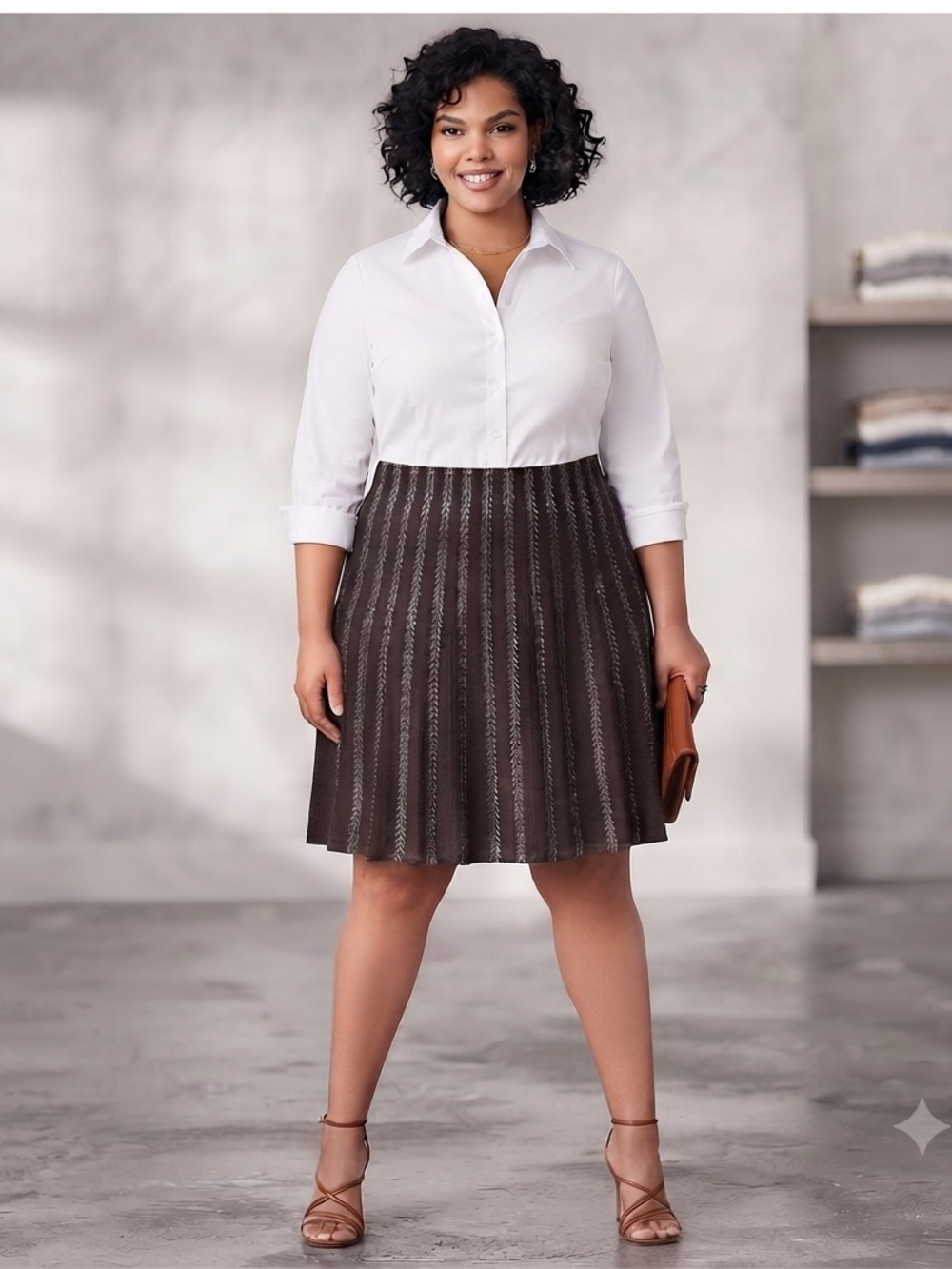 Luna Brown Silver Patterned Striped Skirt